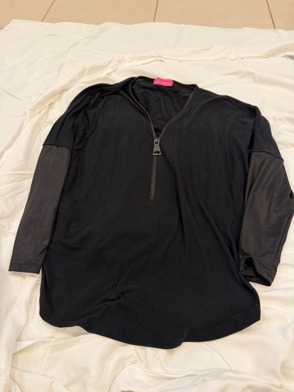 Pookie & Sebastian Black Half-Zip Long Sleeve Women's Top